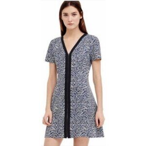 Tory Burch Vienna Dress Womens Size Small Blue Zippered Short Sleeve Fit & Flare